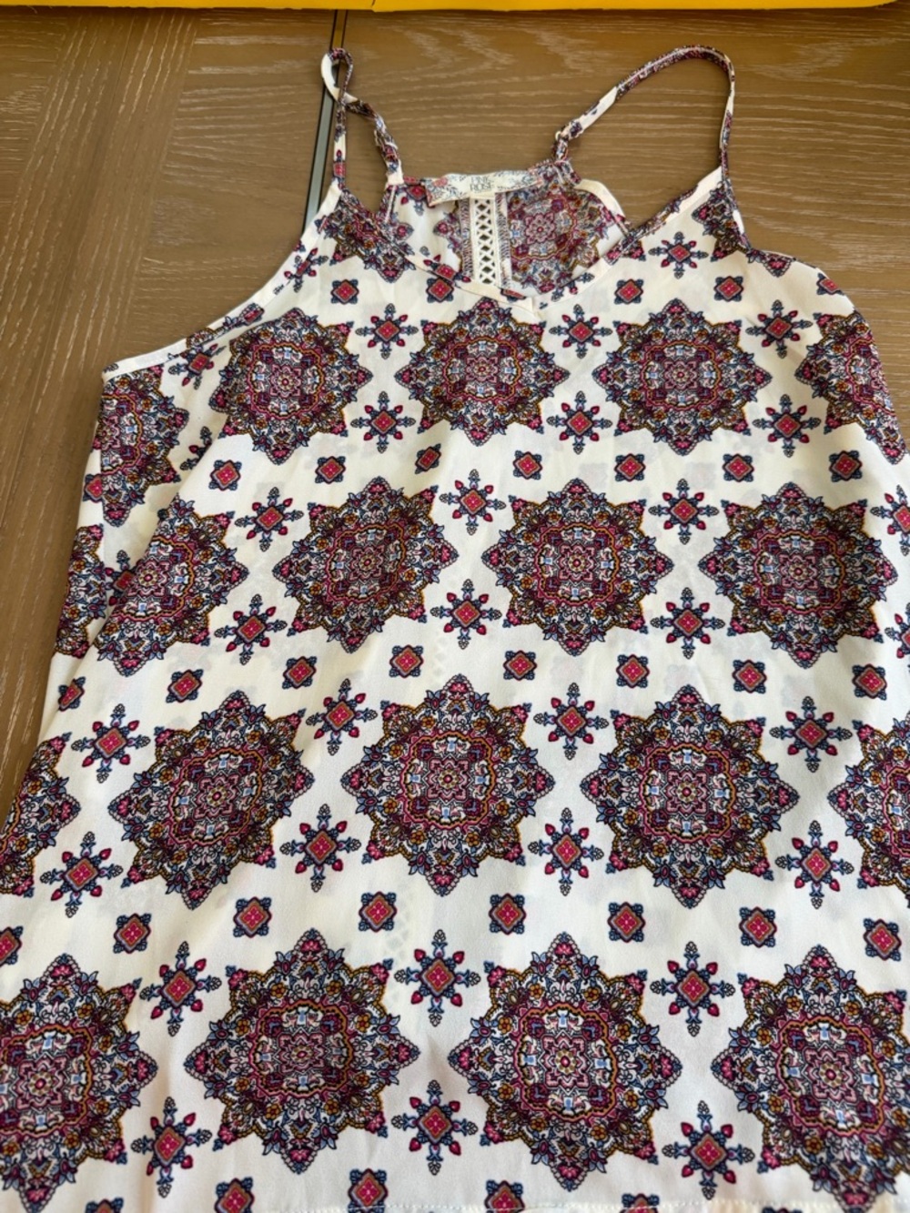 Boho Printed Spaghetti Strap Tank Top - Cream with Multicolor Medallions